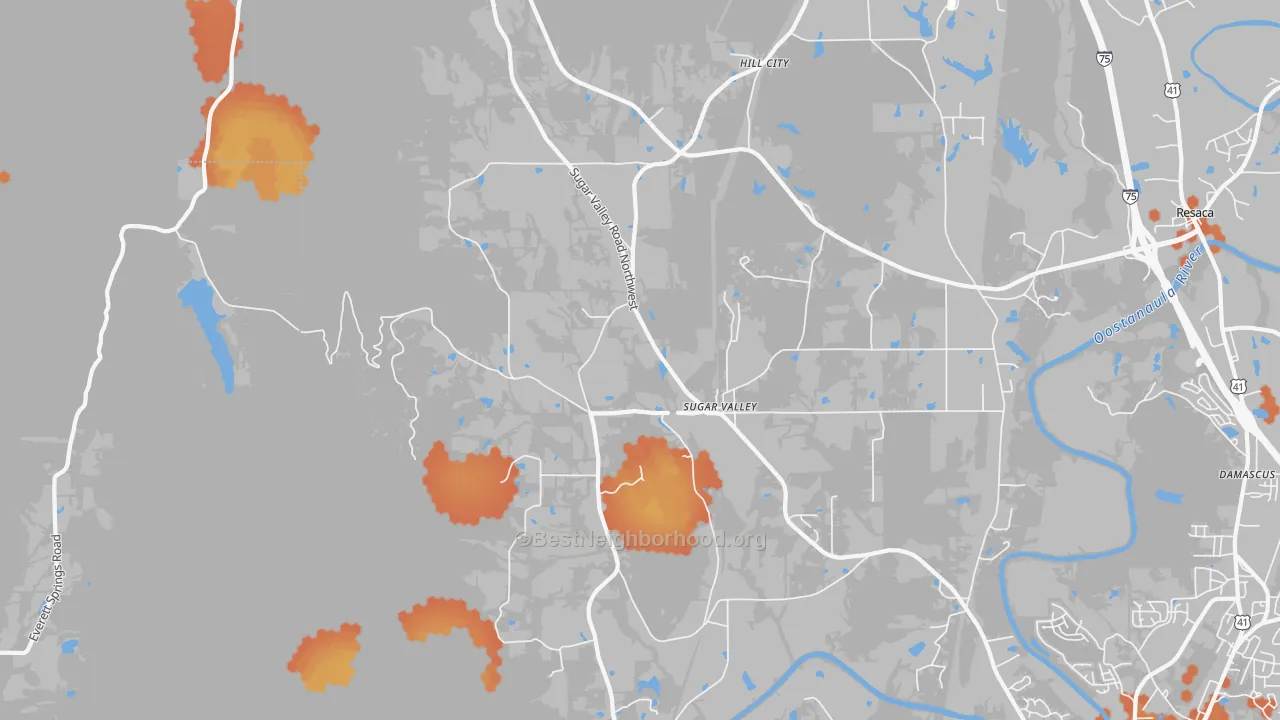 Bike Grade map of Sugar Valley, GA