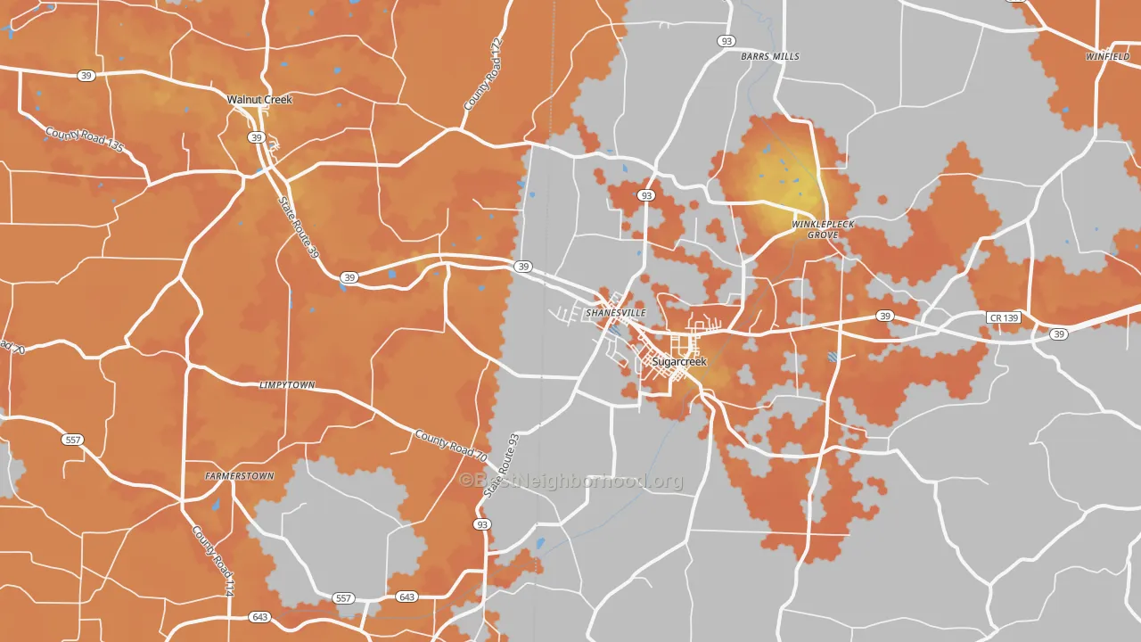 Bike Grade map of Sugarcreek, OH