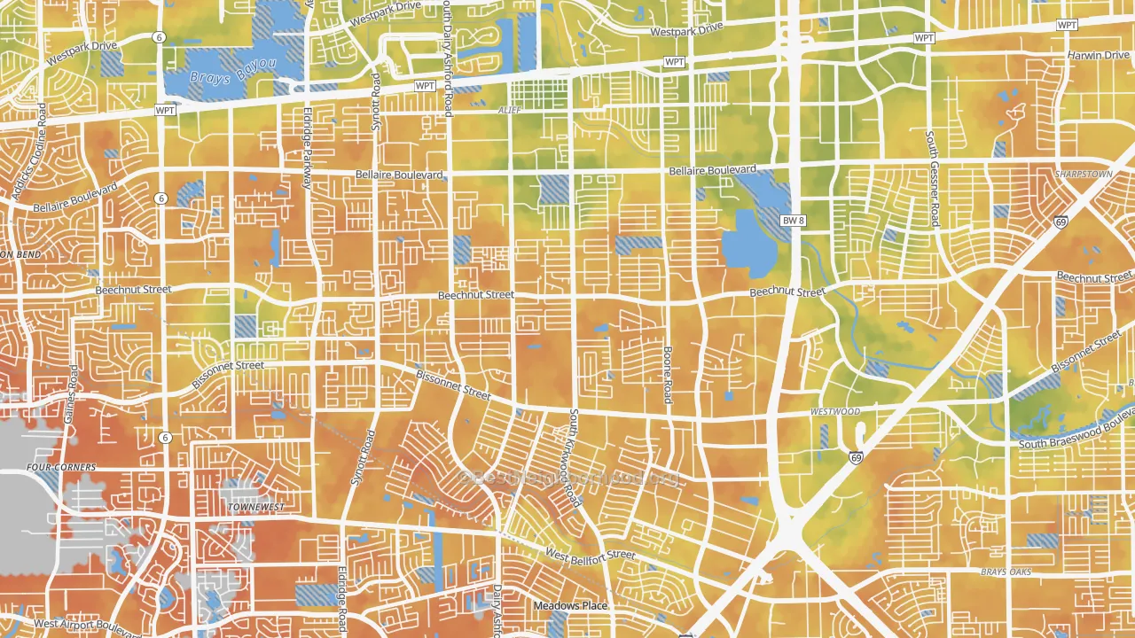 Bike Grade map of Sugarland, Houston, TX