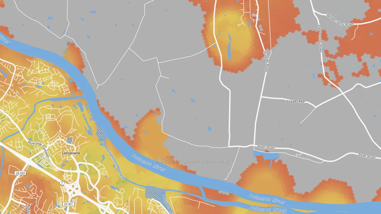 Bike Grade map of Sugarland, MD