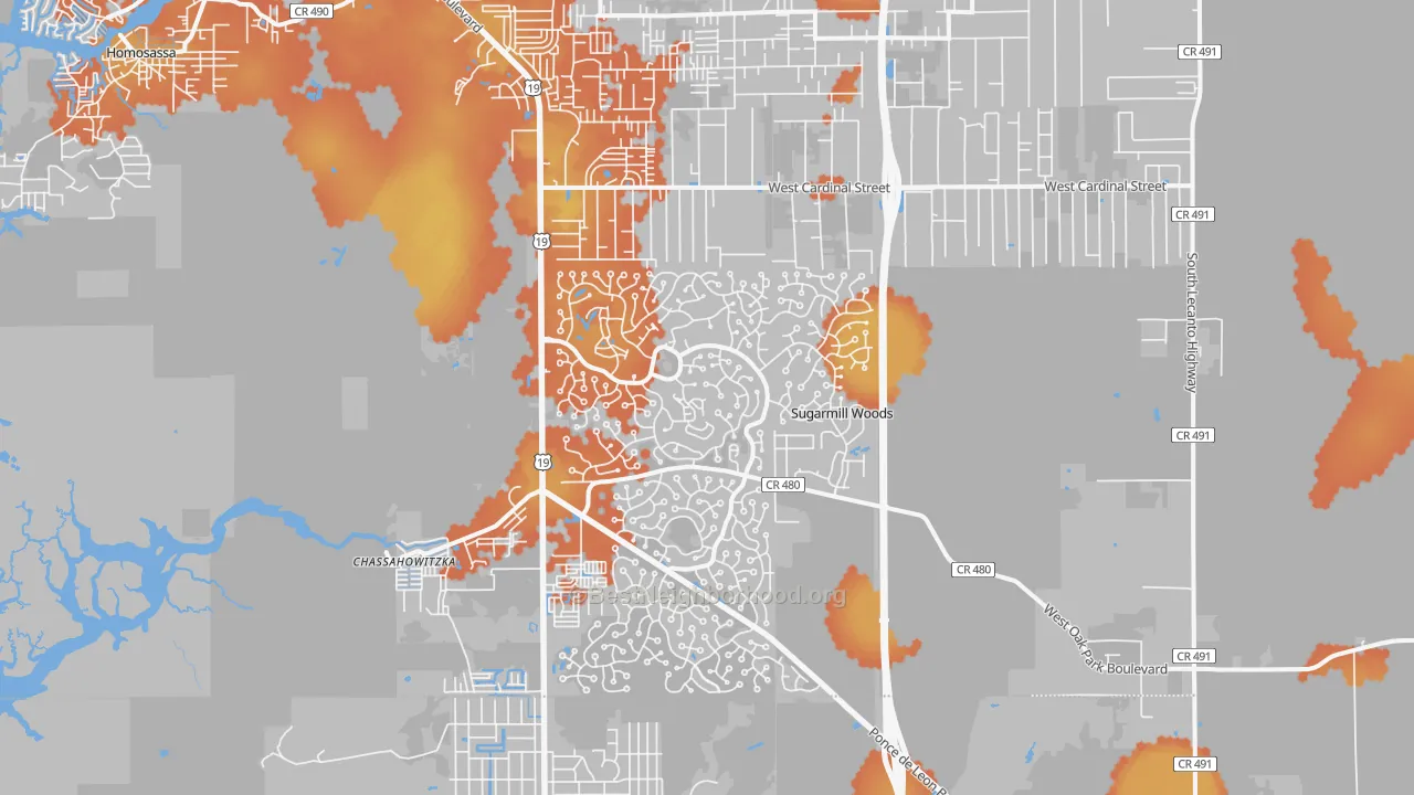 Bike Grade map of Sugarmill Woods, FL