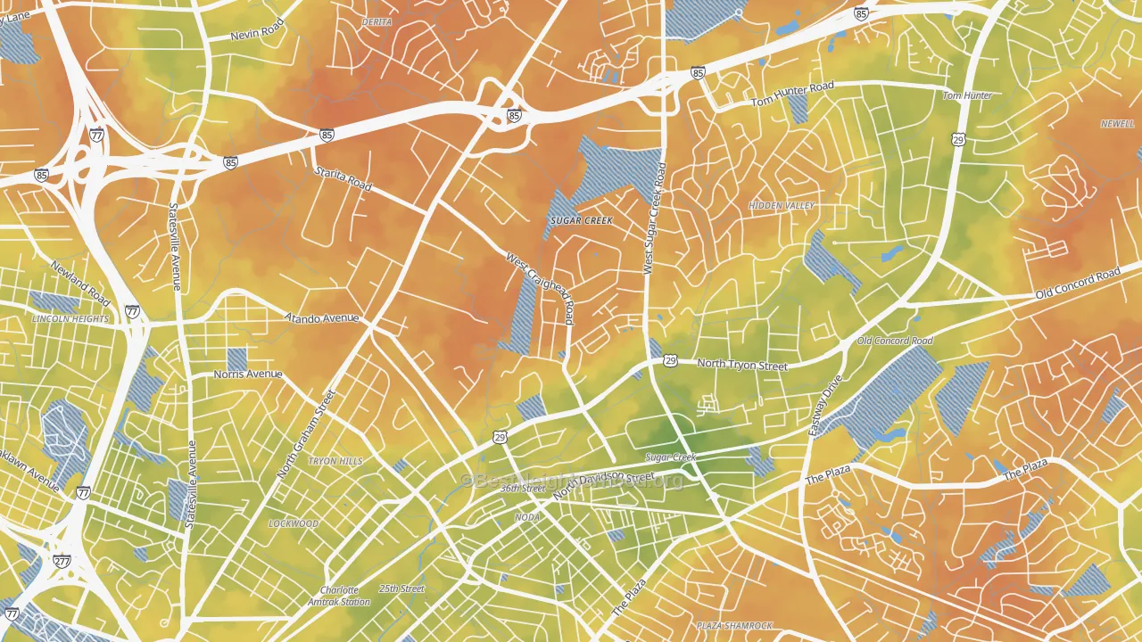 Bike Grade map of Sugaw Creek, Charlotte, NC