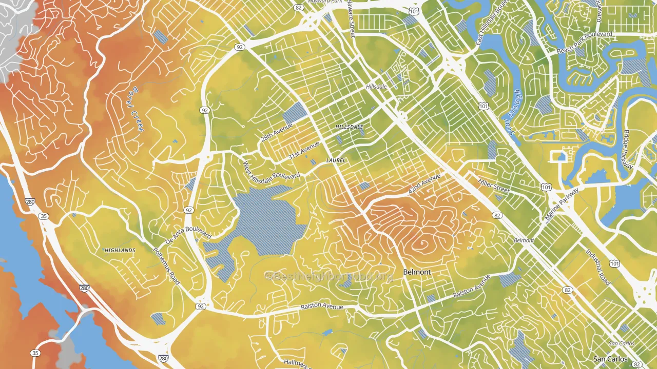 Bike Grade map of Sugerloaf, San Mateo, CA