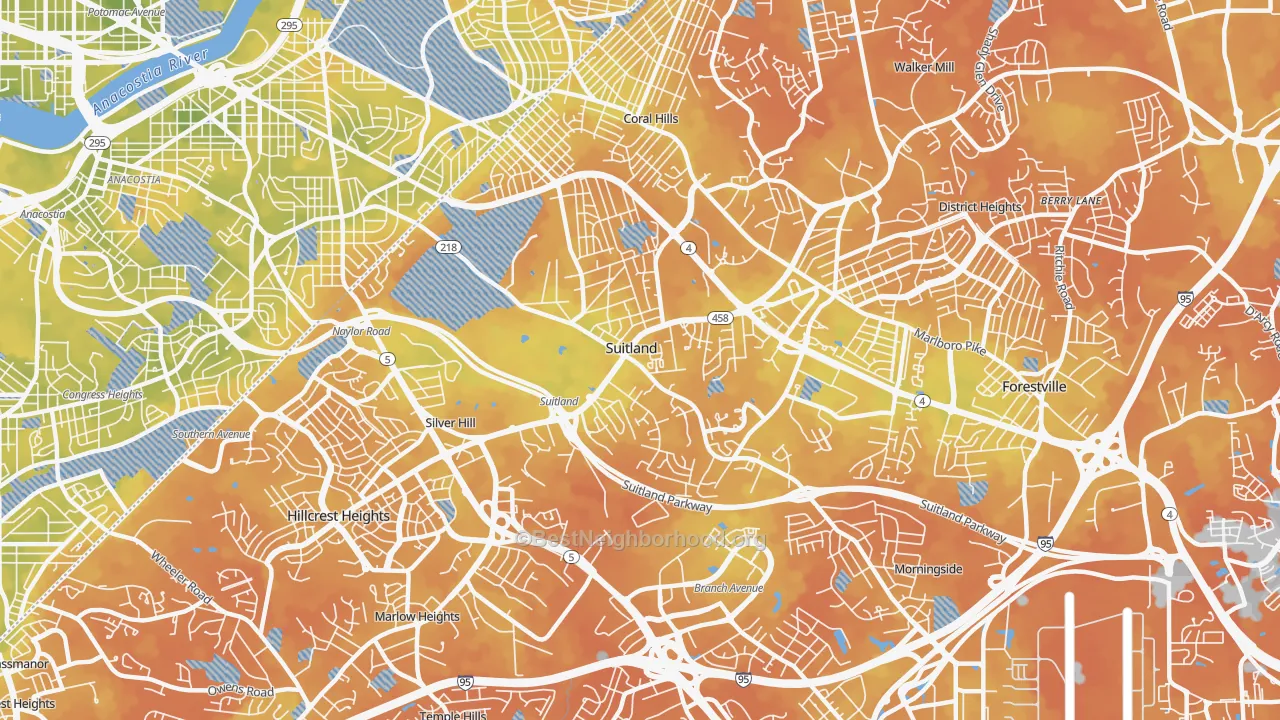 Bike Grade map of Suitland-Silver Hill, Suitland, MD