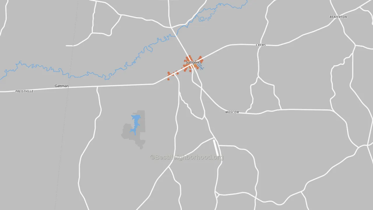 Bike Grade map of Sulligent, AL