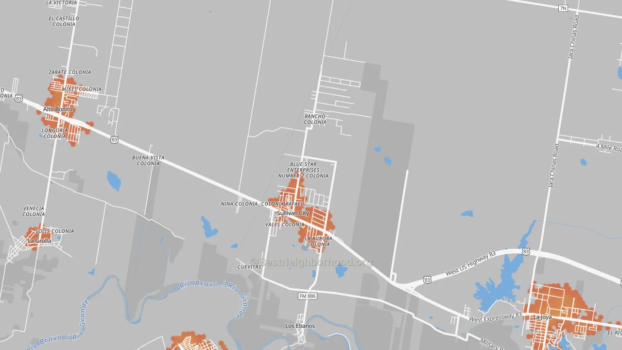 Bike Grade map of Sullivan City, TX