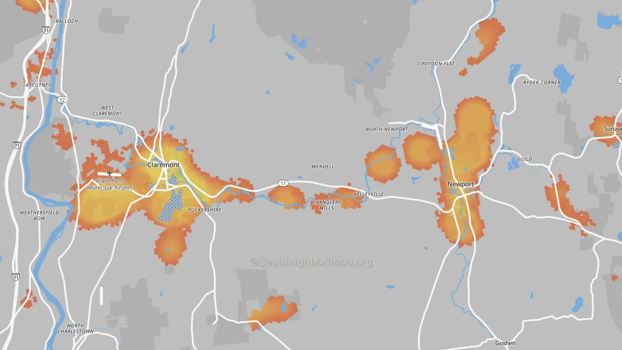 Bike Grade map of Sullivan County, NH