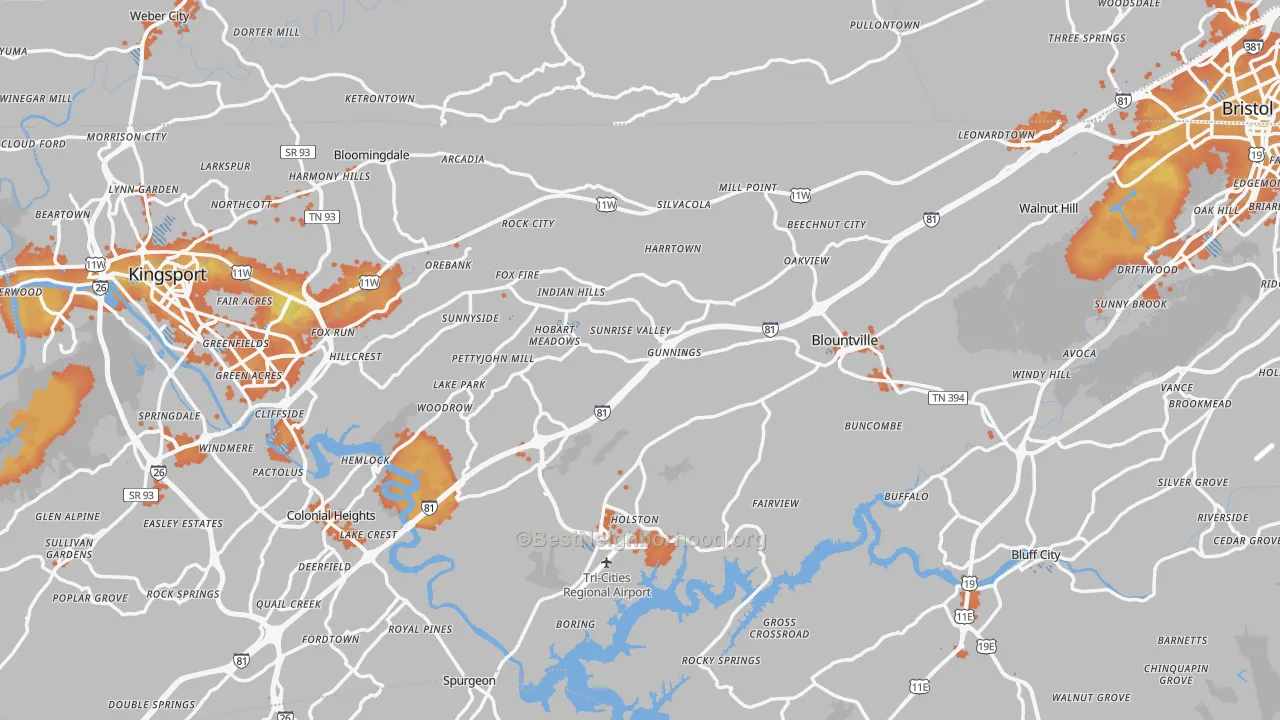 Bike Grade map of Sullivan County, TN