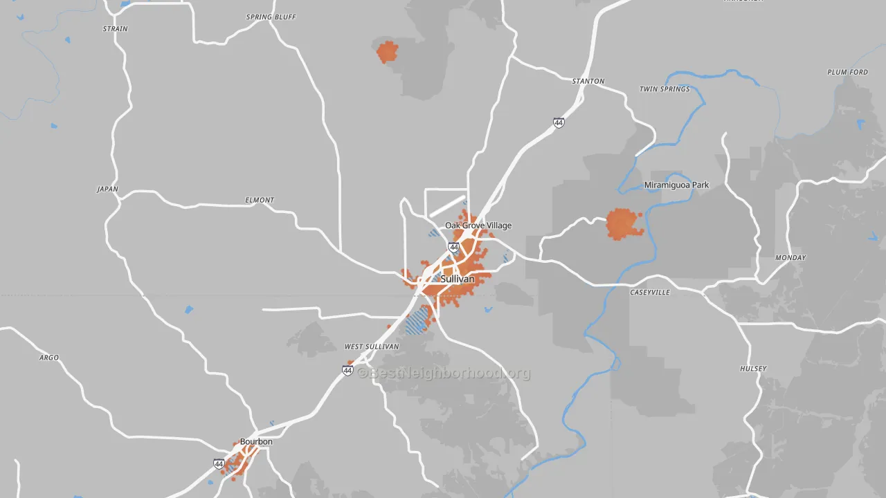 Bike Grade map of Sullivan, MO