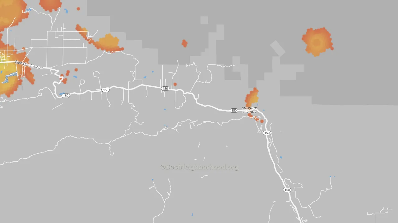 Bike Grade map of Sulphur Springs, CA