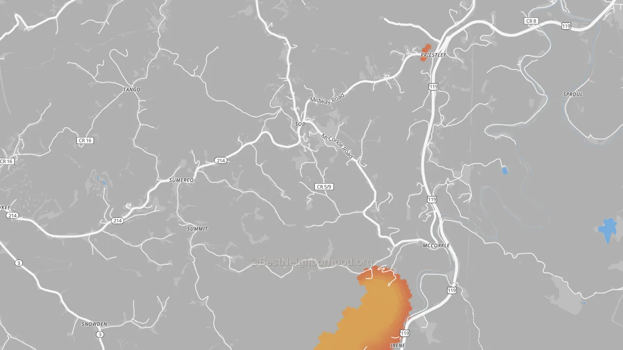 Bike Grade map of Sumerco, WV