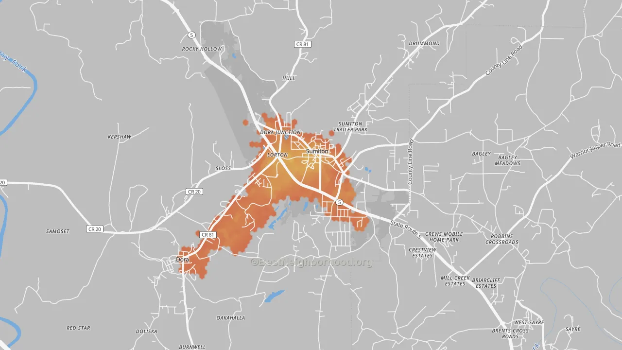 Bike Grade map of Sumiton, AL