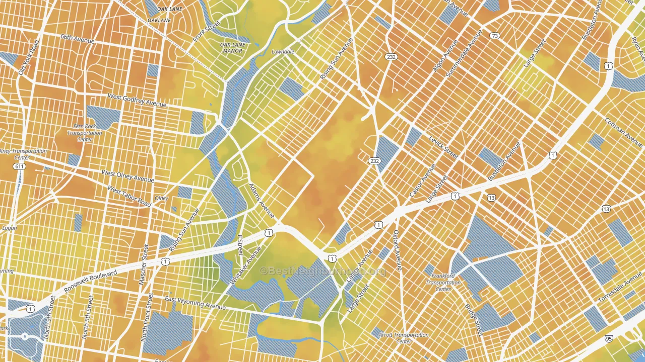 Bike Grade map of Summerdale, Philadelphia, PA