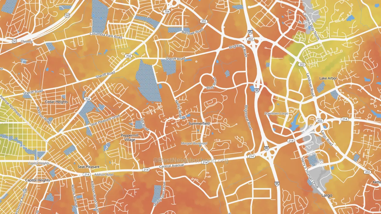 Bike Grade map of Summerfield, MD