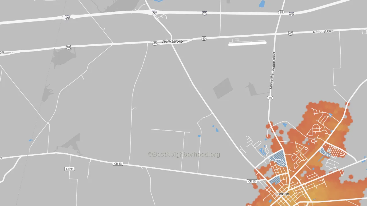 Bike Grade map of Summerford, OH