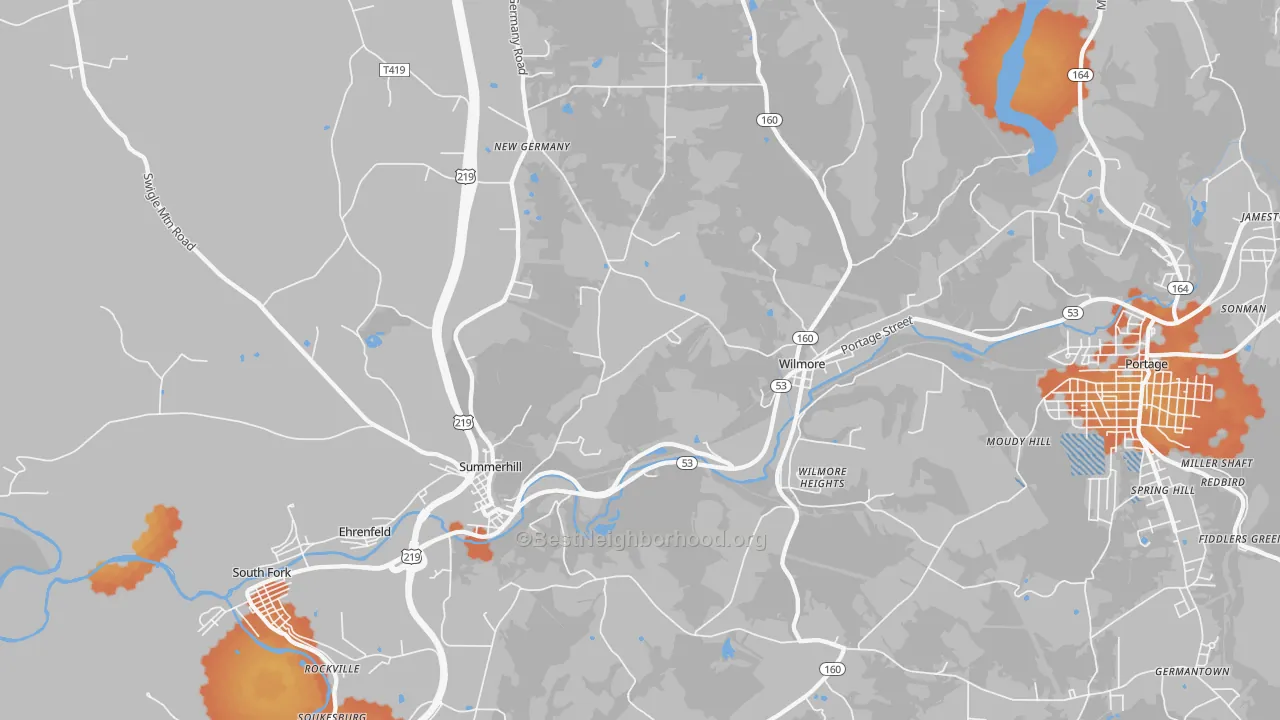Bike Grade map of Summerhill, PA