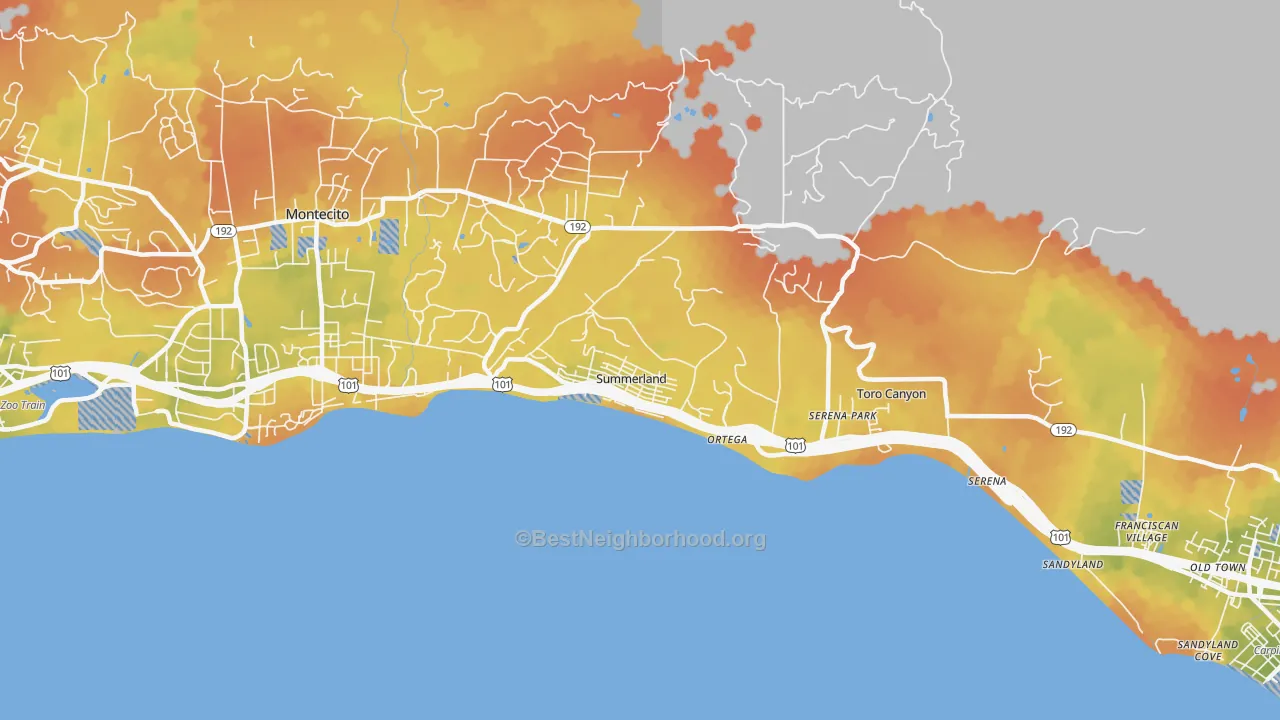 Bike Grade map of Summerland, CA