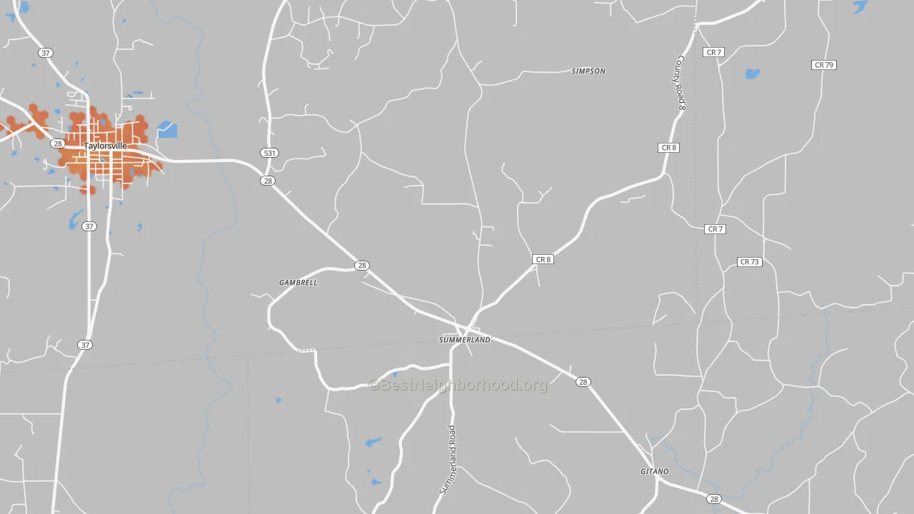 Bike Grade map of Summerland, MS