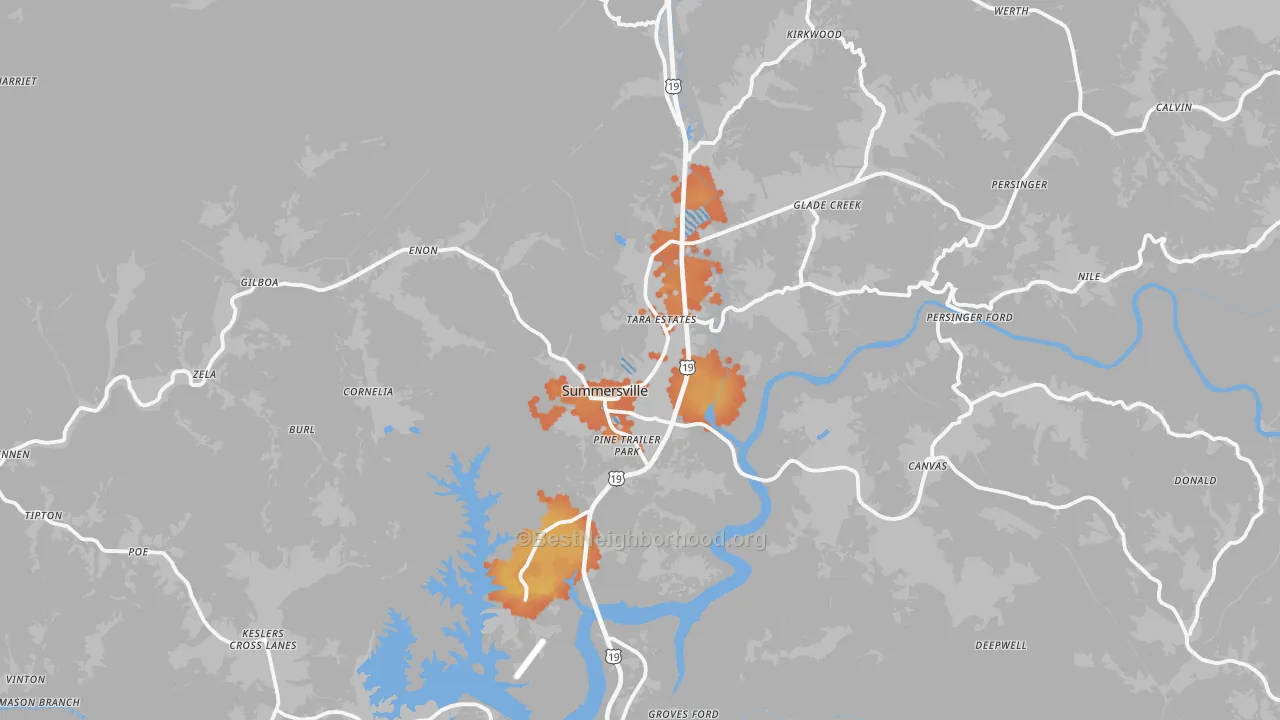 Bike Grade map of Summersville, WV