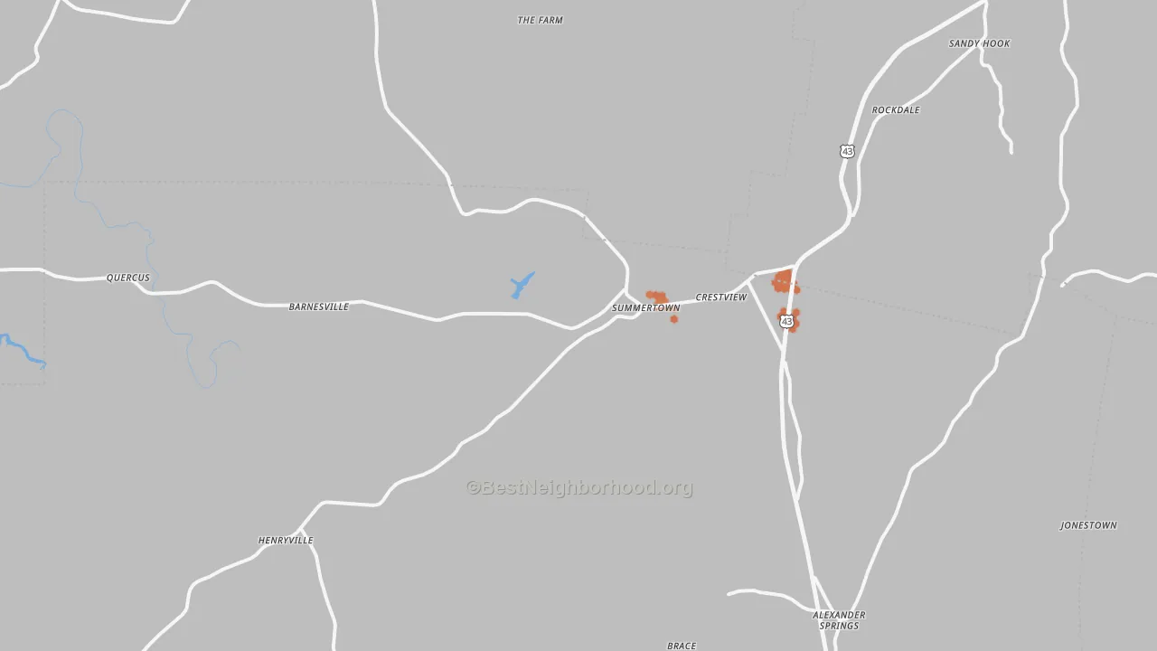 Bike Grade map of Summertown, TN