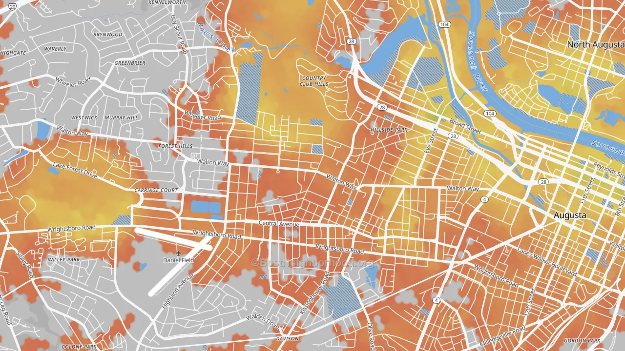 Bike Grade map of Summerville, Augusta, GA