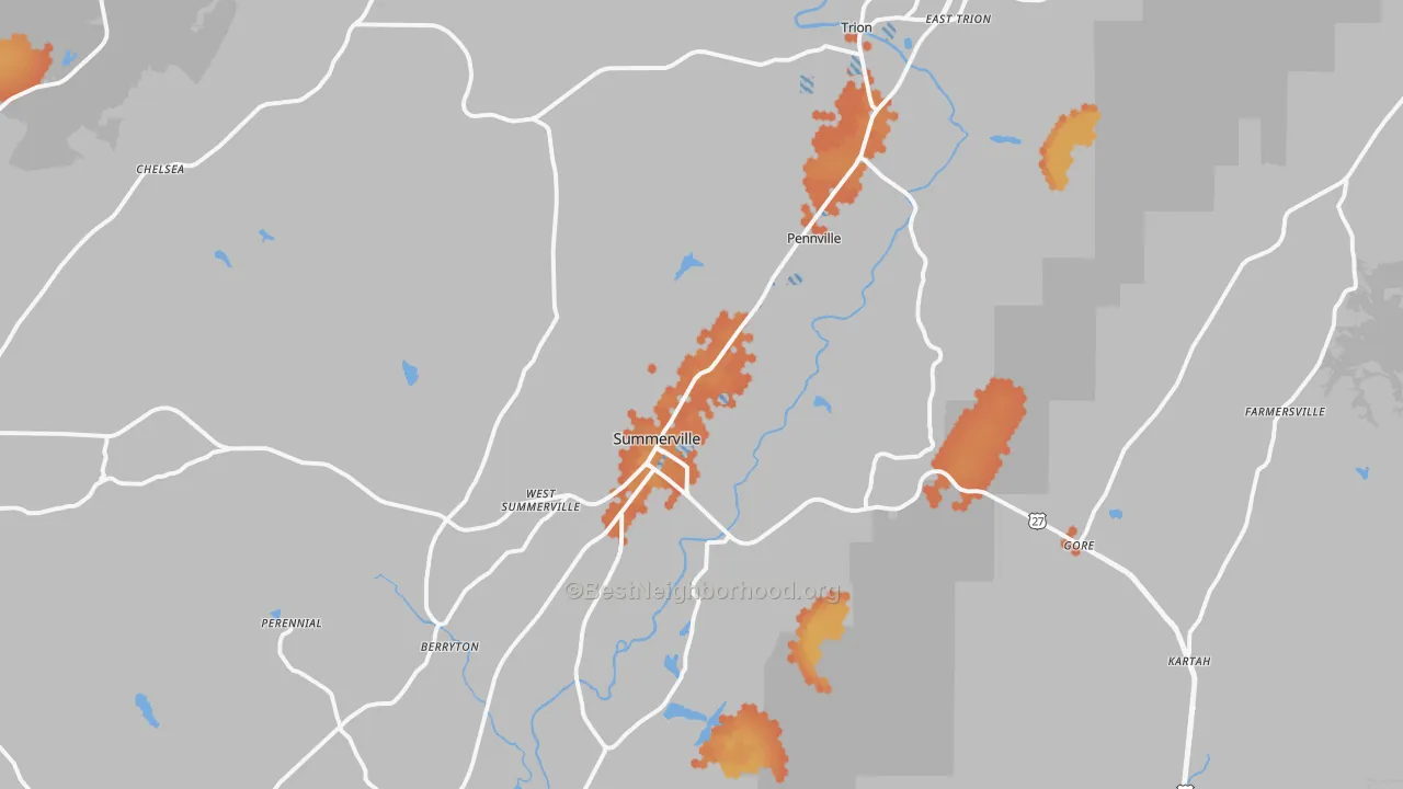 Bike Grade map of Summerville, GA