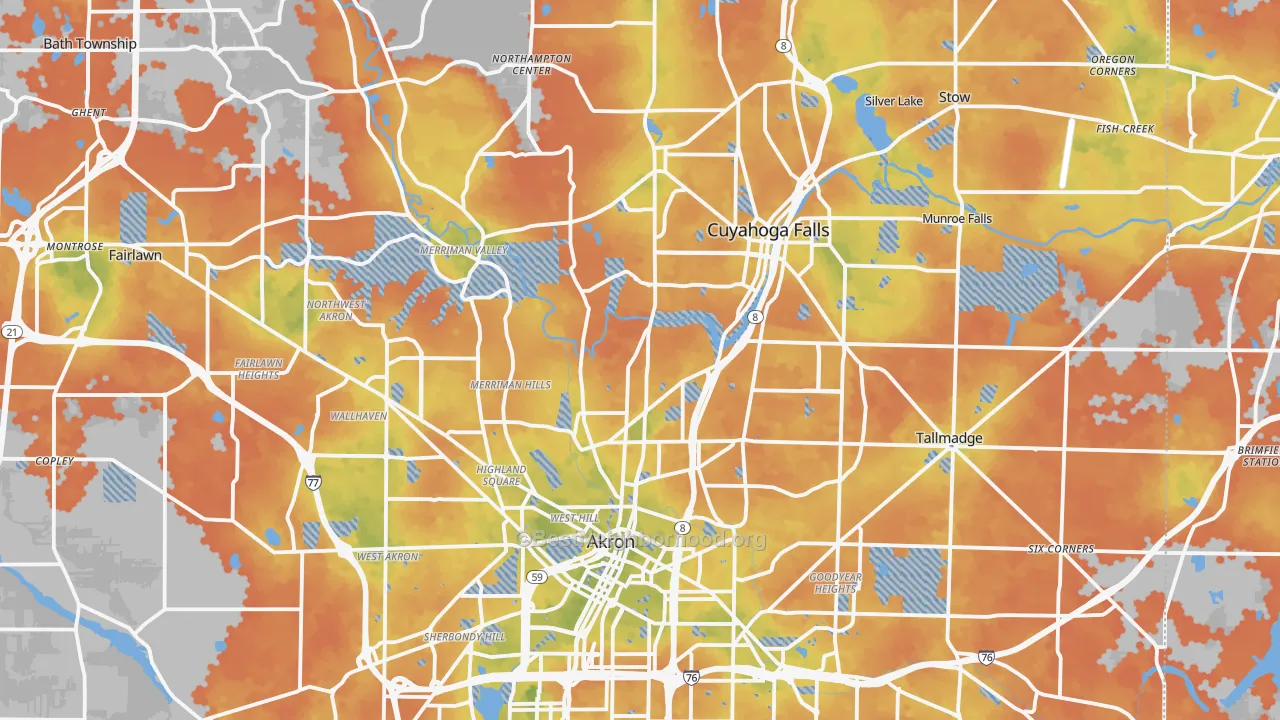 Bike Grade map of Summit County, OH