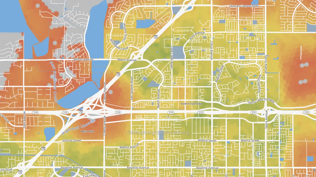 Bike Grade map of Summit Heights, Fontana, CA