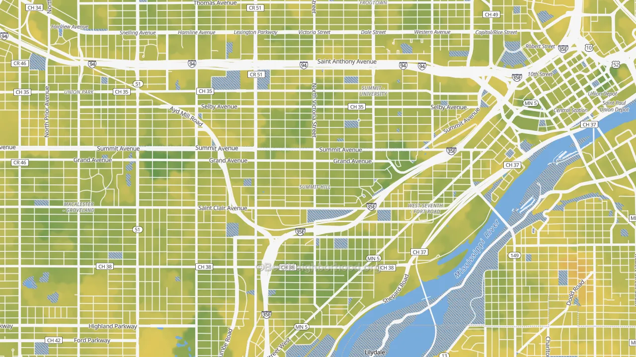 Bike Grade map of Summit Hill, St. Paul, MN