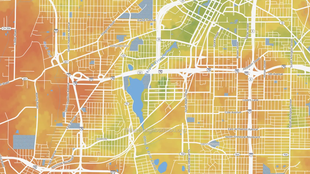 Bike Grade map of Summit Lake, Akron, OH