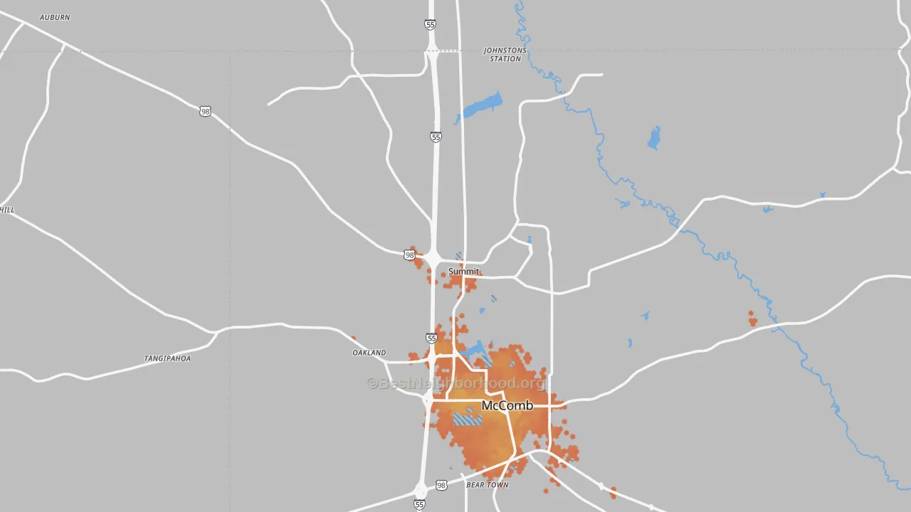 Bike Grade map of Summit, MS