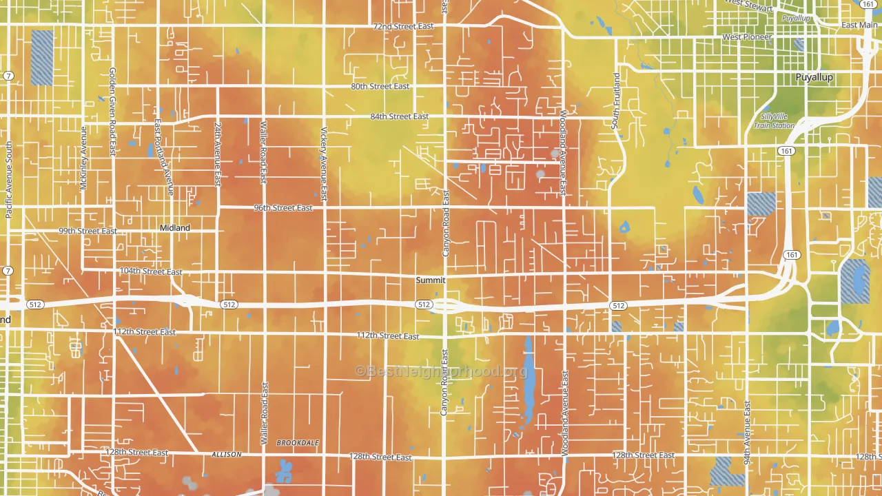 Bike Grade map of Summit, Puyallup, WA