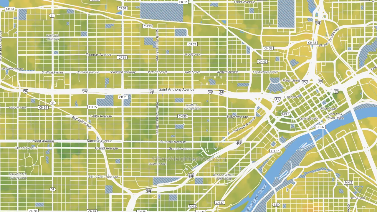 Bike Grade map of Summit-University, St. Paul, MN
