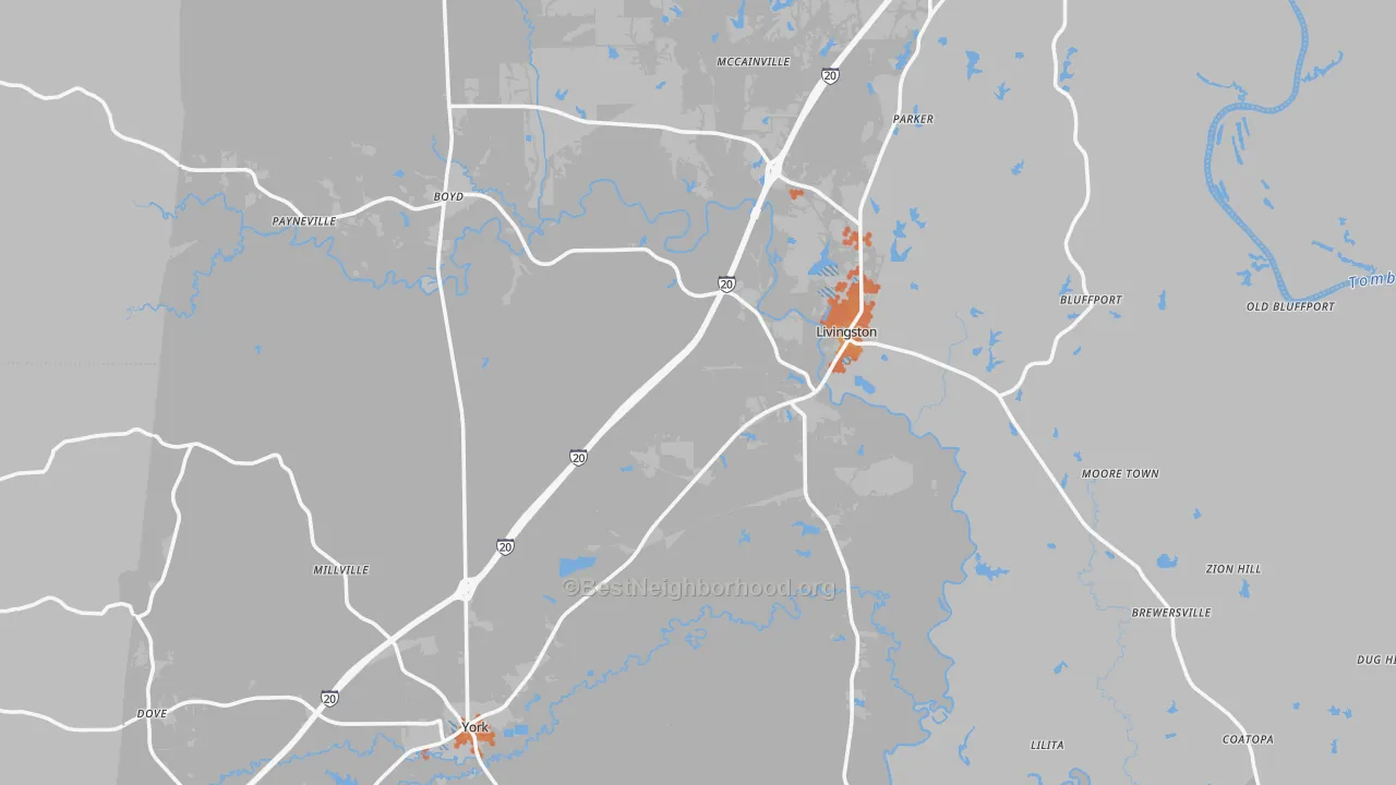 Bike Grade map of Sumter County, AL