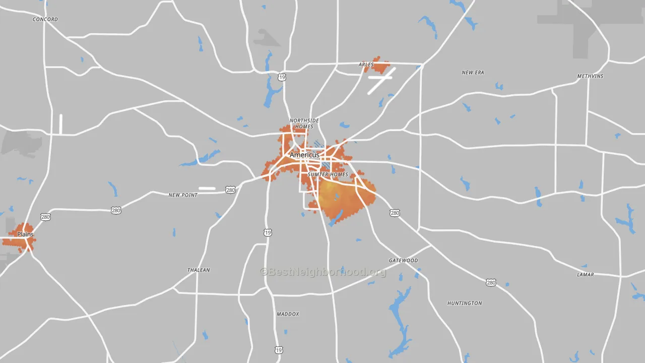 Bike Grade map of Sumter County, GA