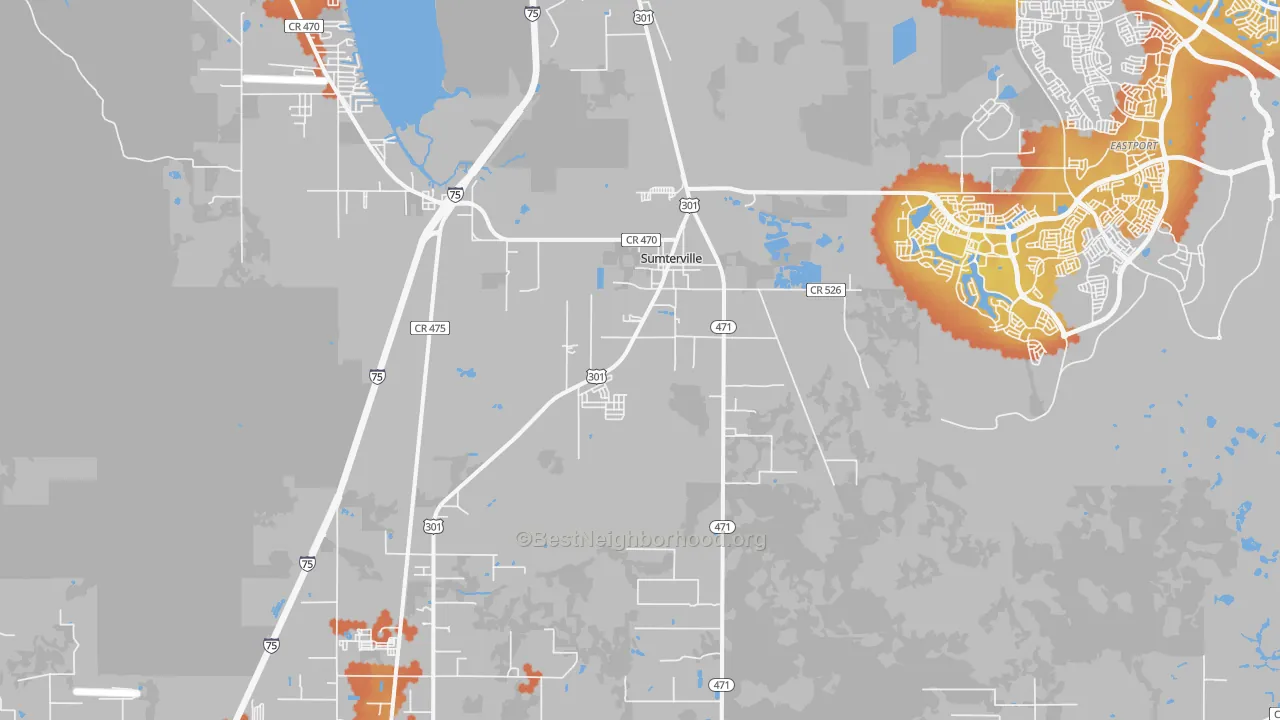 Bike Grade map of Sumterville, FL