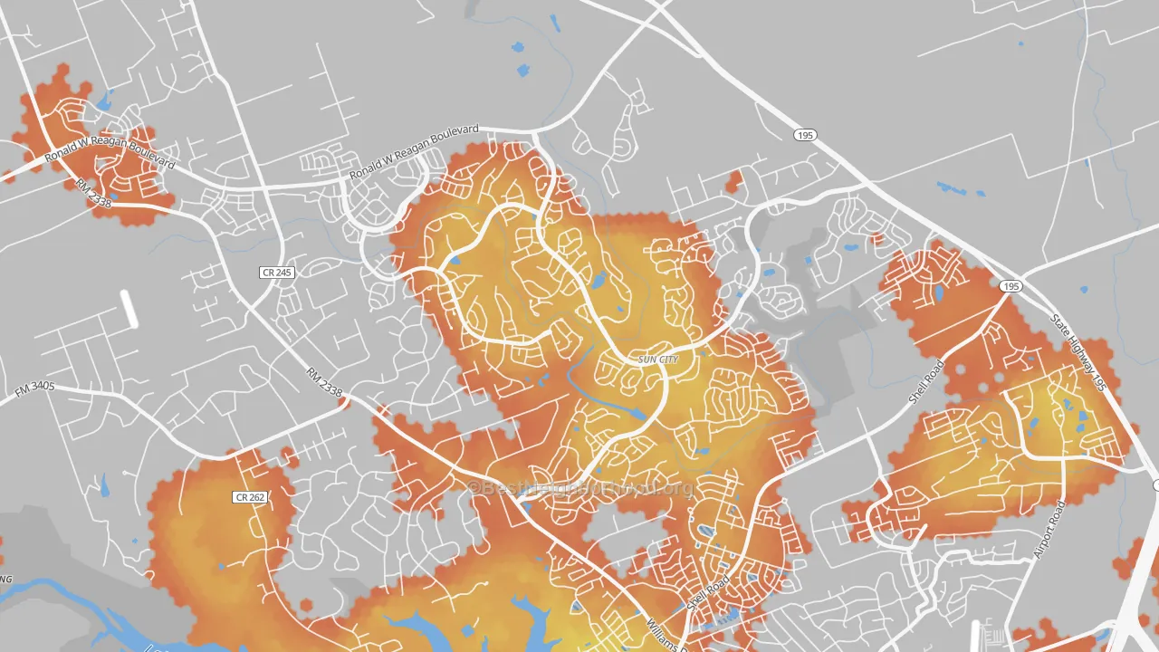 Bike Grade map of Sun City, Georgetown, TX