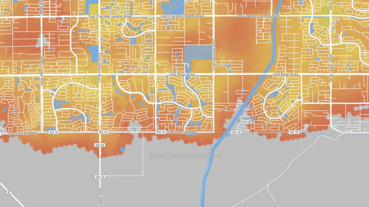 Bike Grade map of Sun Groves, Chandler, AZ