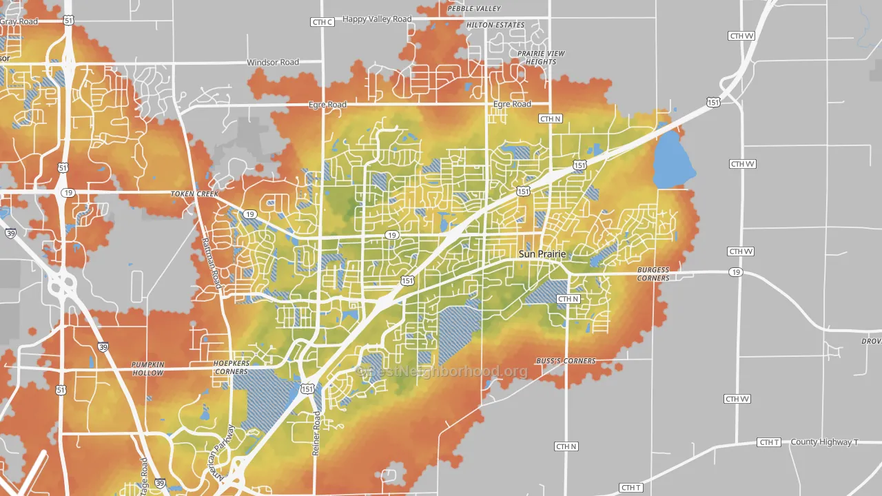 Bike Grade map of Sun Prairie, WI