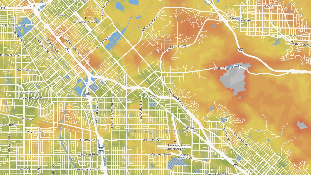 Bike Grade map of Sun Valley, CA