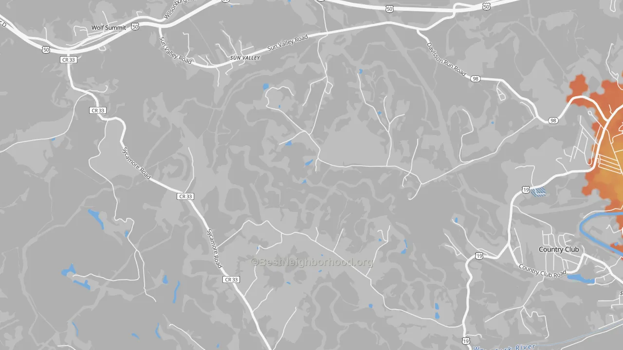 Bike Grade map of Sun Valley, WV