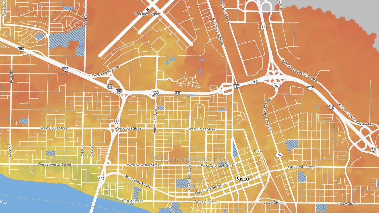 Bike Grade map of Sun Willows, Pasco, WA