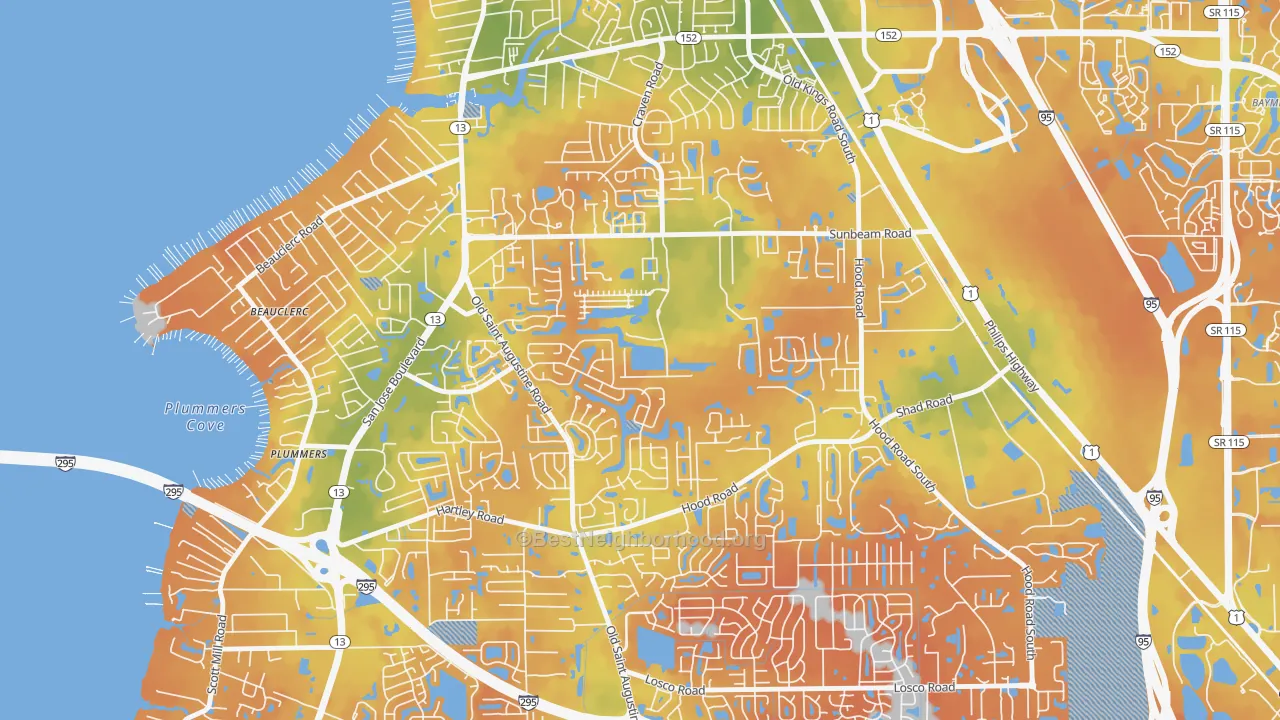 Bike Grade map of Sunbeam, Jacksonville, FL