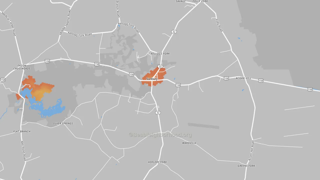 Bike Grade map of Sunbury, NC