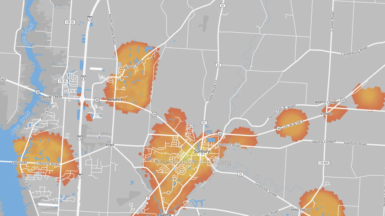Bike Grade map of Sunbury, OH