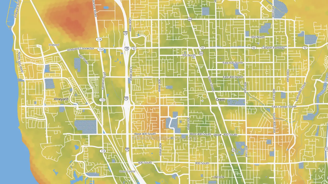 Bike Grade map of Suncrest, Orem, UT
