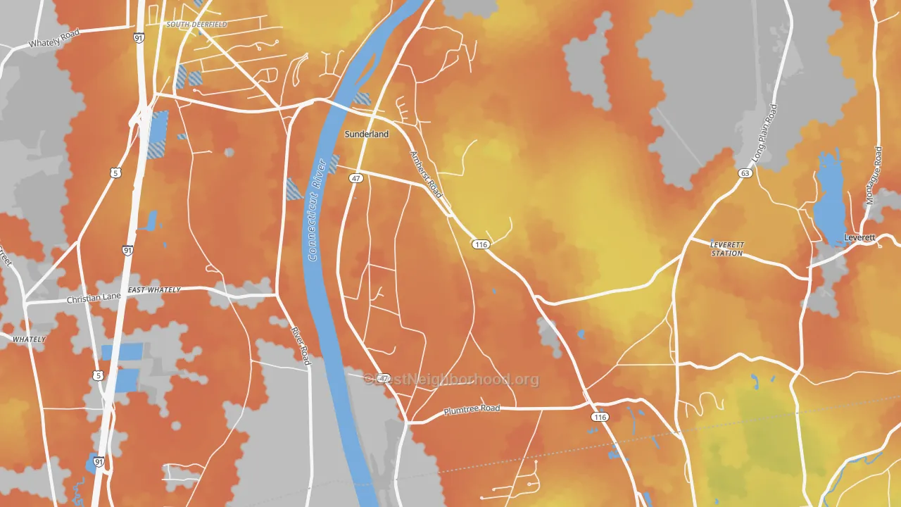 Bike Grade map of Sunderland, MA