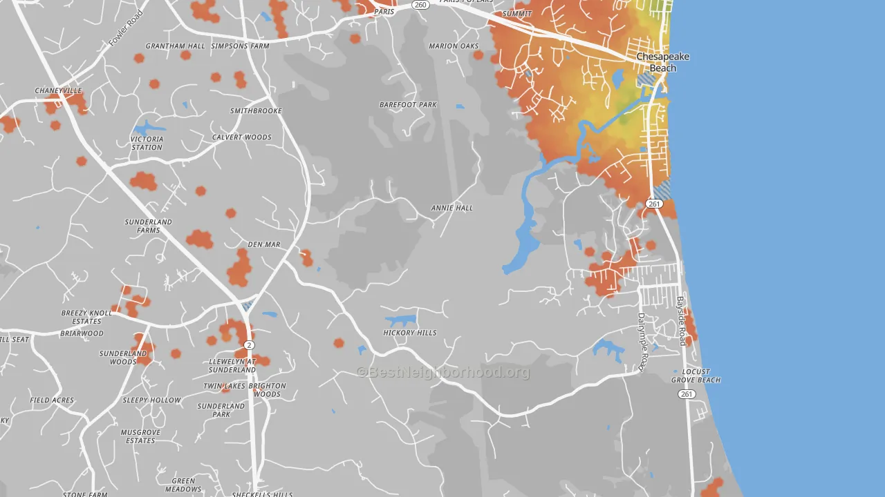 Bike Grade map of Sunderland, MD
