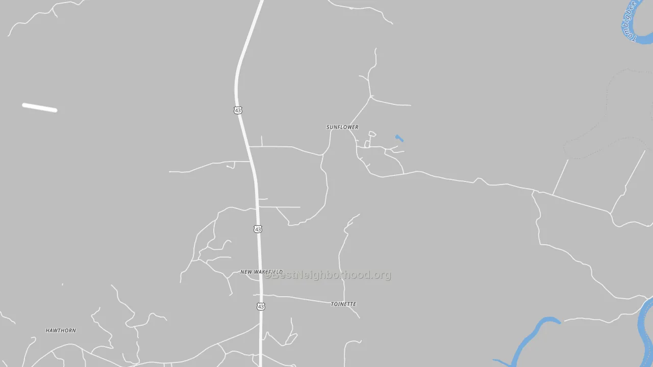 Bike Grade map of Sunflower, AL