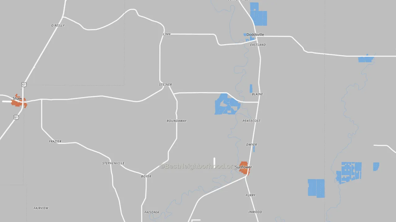 Bike Grade map of Sunflower County, MS